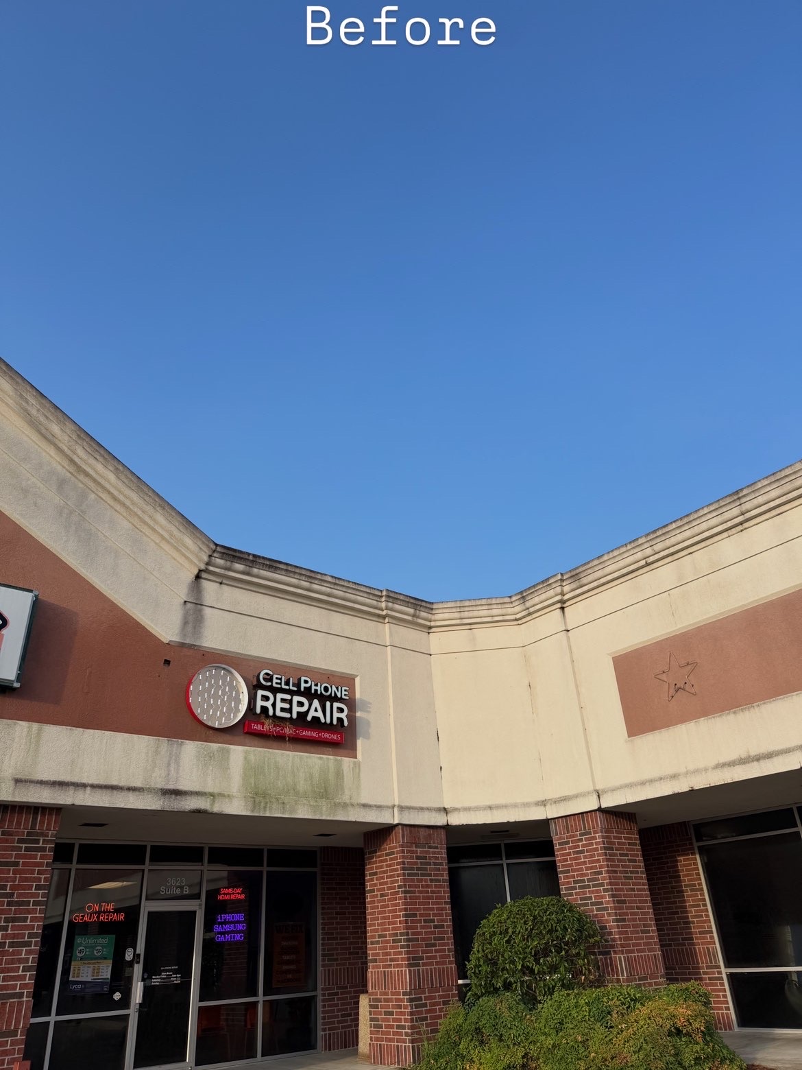 Shopping Plaza Exterior Wash before
