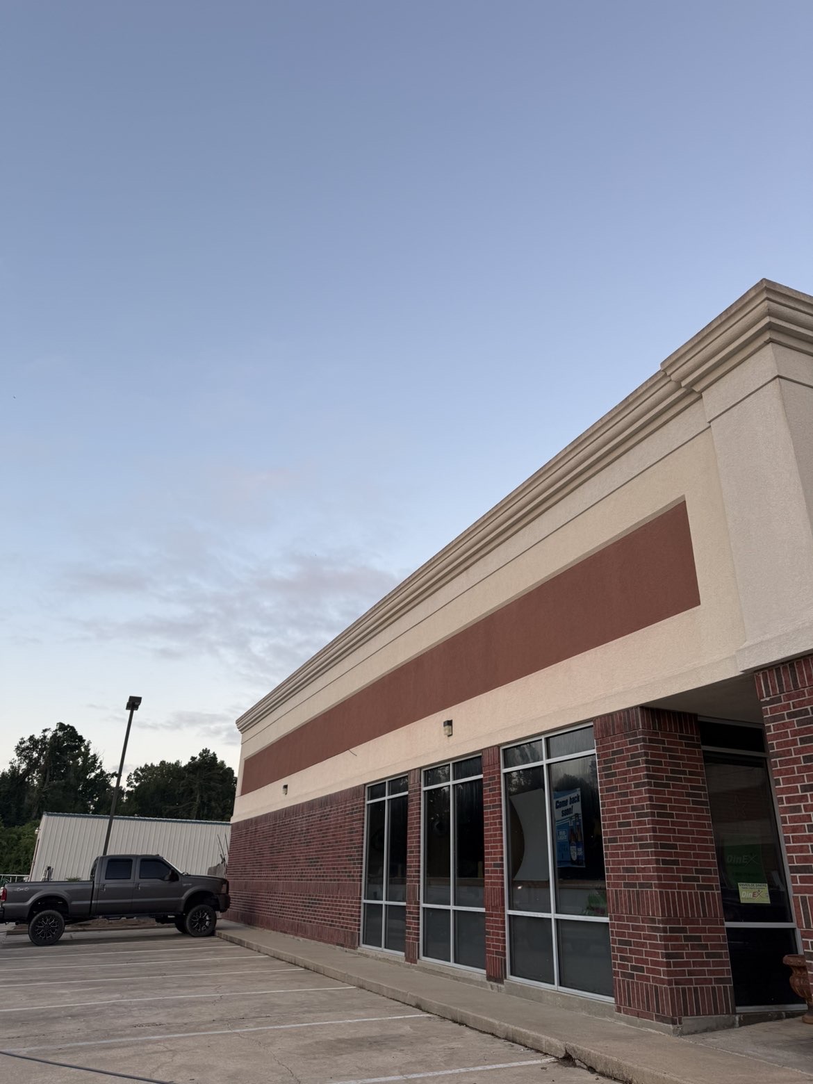Shopping plaza exterior after a professional wash
